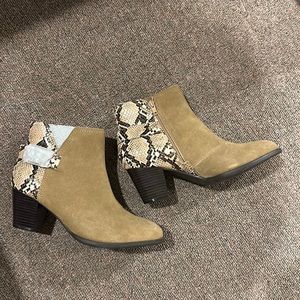 Faux Snake Print and Suede Ankle Boots